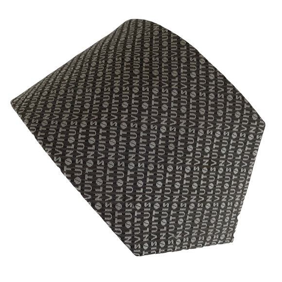 Louis Vuitton Pointed Tip Formal Tie Mens Gray Silk Monogram LV Pattern Logo - Picture 1 of 9